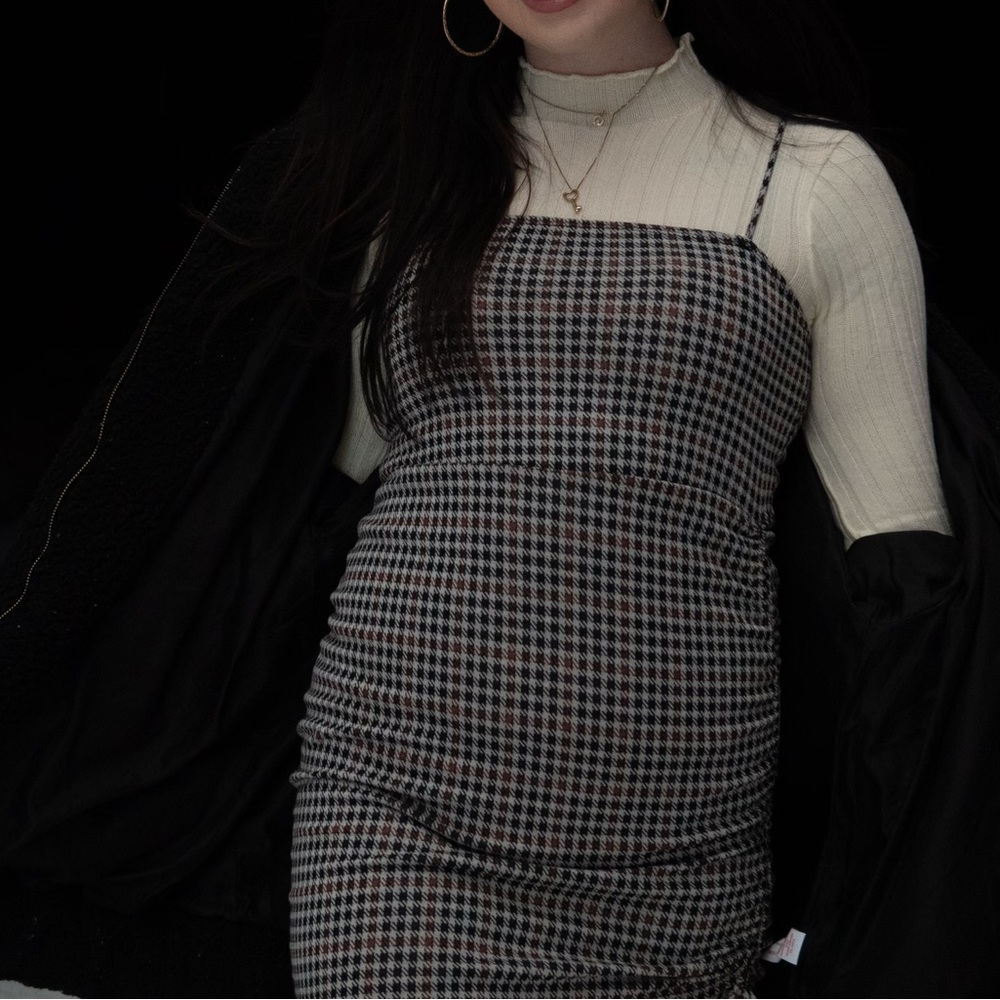 Zumiez Plaid houndstooth strappy rauched dress